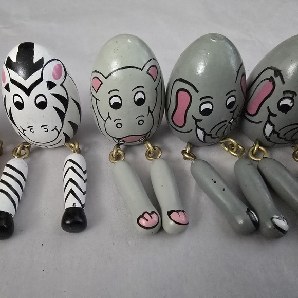 Handcrafted Wooden Zebra Zebra Monkey Shelf Sitters Folk Art Set of 8 - Picture 3 of 10